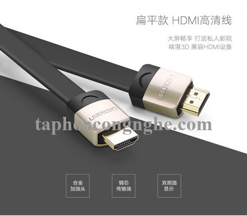 Ugreen 10263 5M màu Đen Cáp tín hiệu HDMI chuẩn 2.0 cáp dẹt đầu bọc hợp kim HD123 30010263